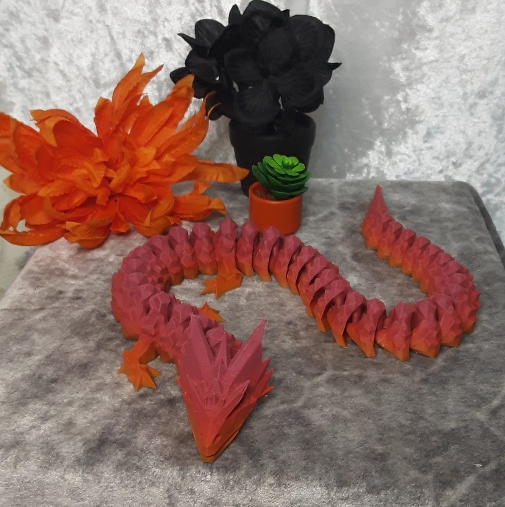 Handmade Articulated Crystal Dragon 3D Printed 16" Long Orange